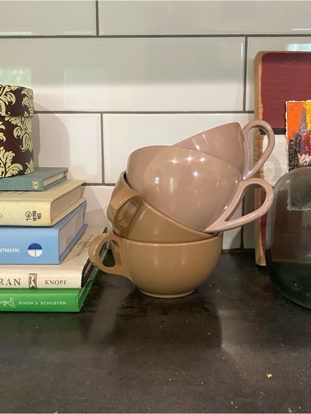 Vintage 4 brown mocha coffee tea teacup melamine plastic cup mug set